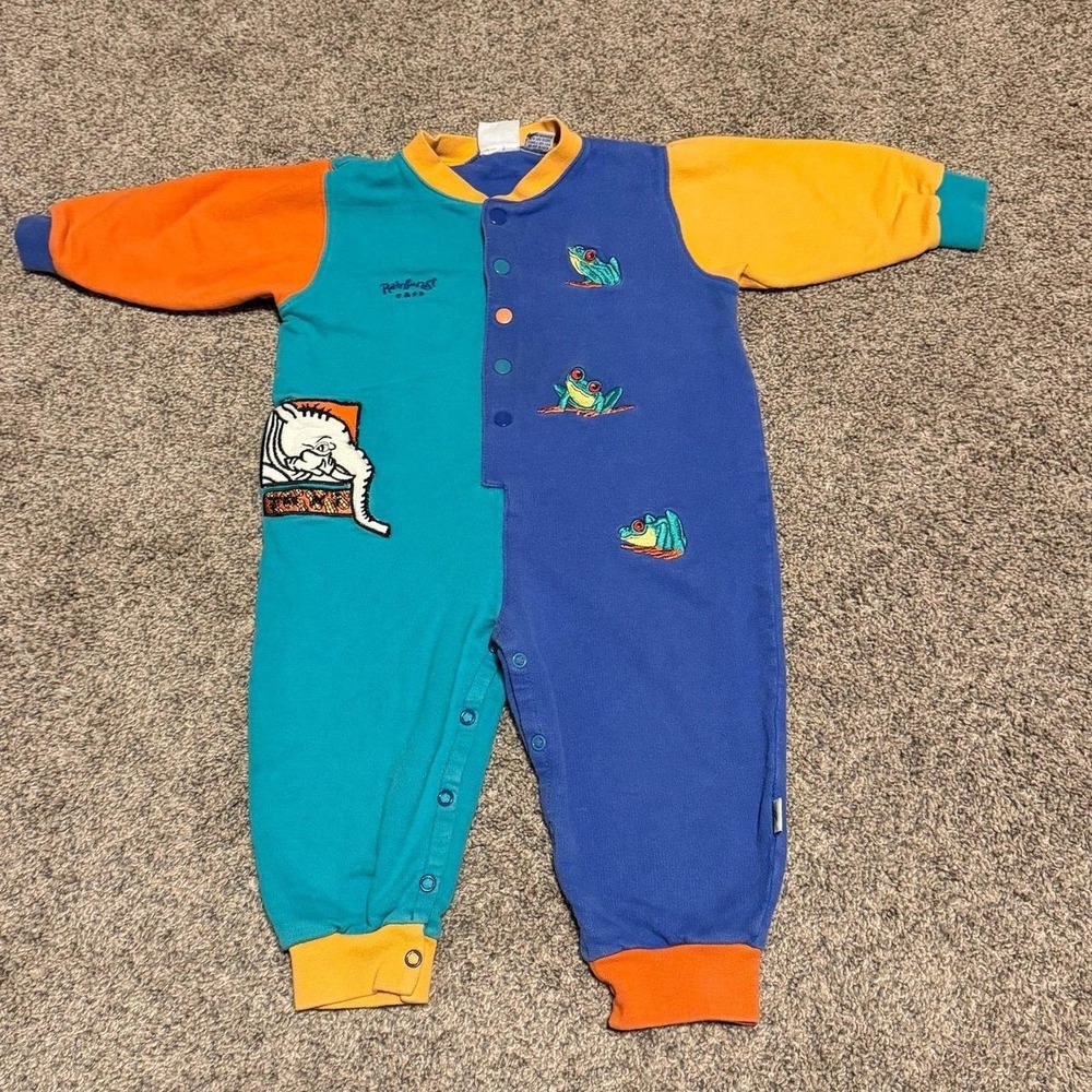 Vintage Rainforest Cafe Frog Elephant Colorblock Romper Infant 18 Months